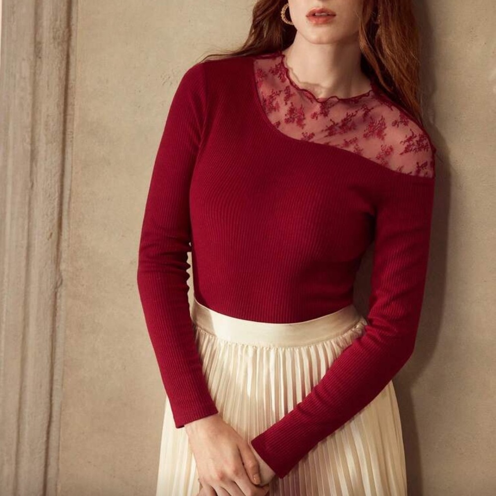 Elegant Red Lace Women's Top